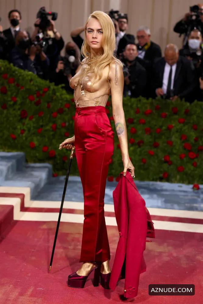 Cara Delevingne Expose Her Topless Boobs With Nipple Pasties As She Attends The Met Gala New