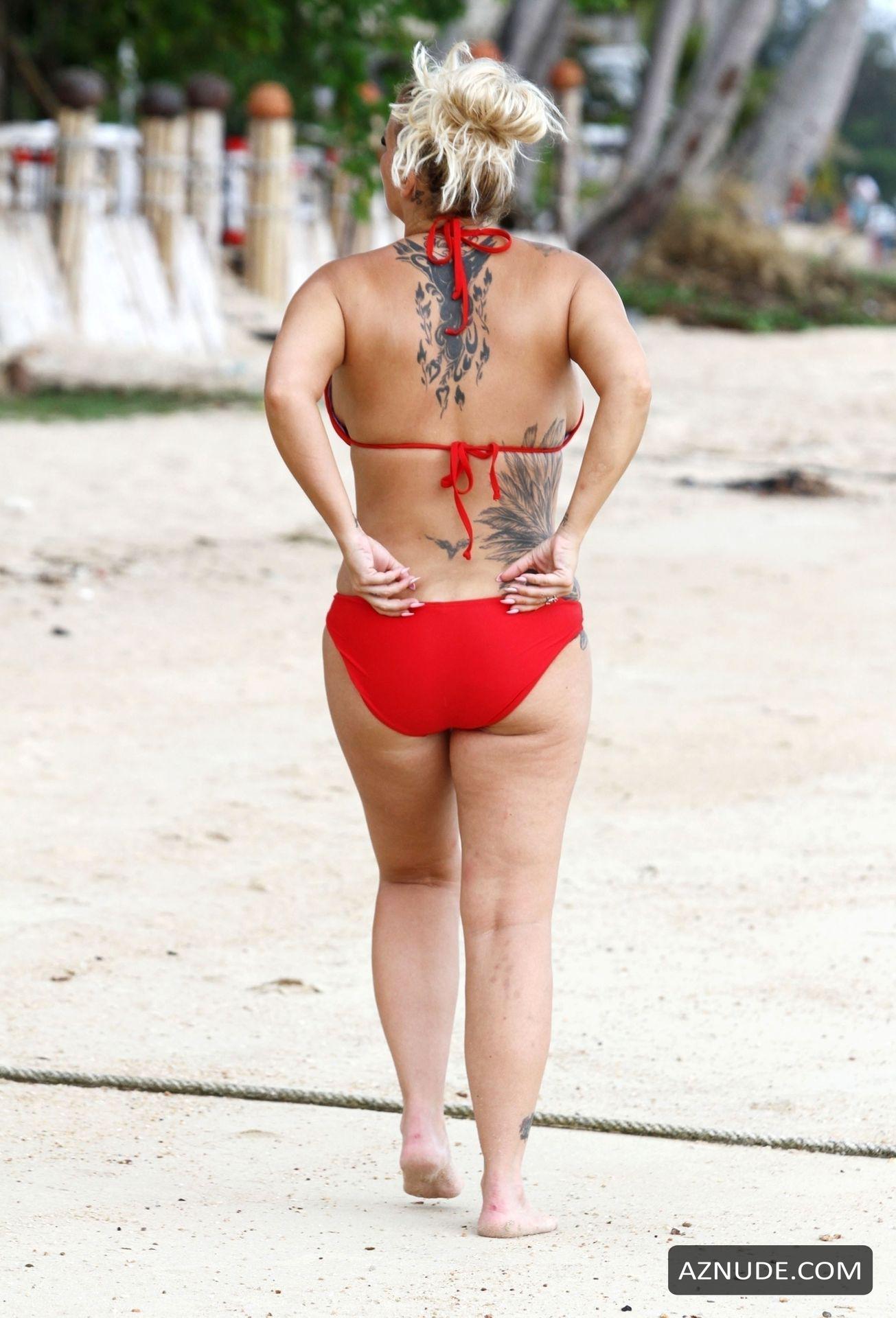 Kerry Katona Sexy And Hot In A Red Bikini As She Hits The Beach Showing