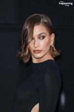 Hailey BaldwinSexy in Hailey Baldwin Sizzles In Sexy Black Dress At Saint Laurent Show In Paris