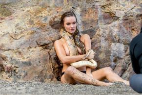 Caitlin O'ConnorSexy in Caitlin O'Connor Sexy and Topless  With A Snake at the Beach in Malibu 