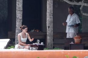 Emma Watson Wearing A Two Piece White Bikini While Enjoying Some