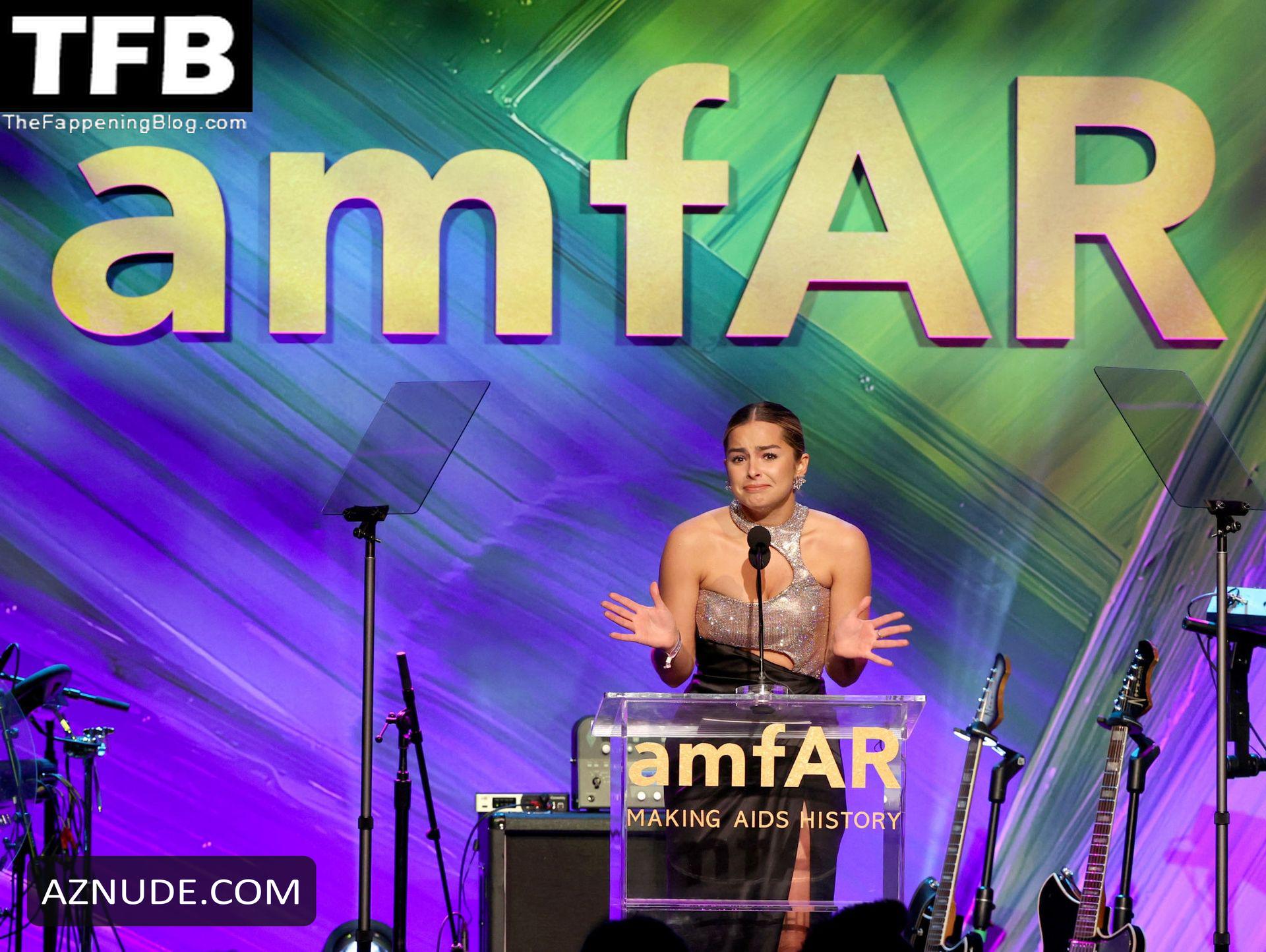 Addison Rae Sexy Seen Flaunting Her Big Boobs And Hot Legs In A Silky Black Gown At The Amfar 