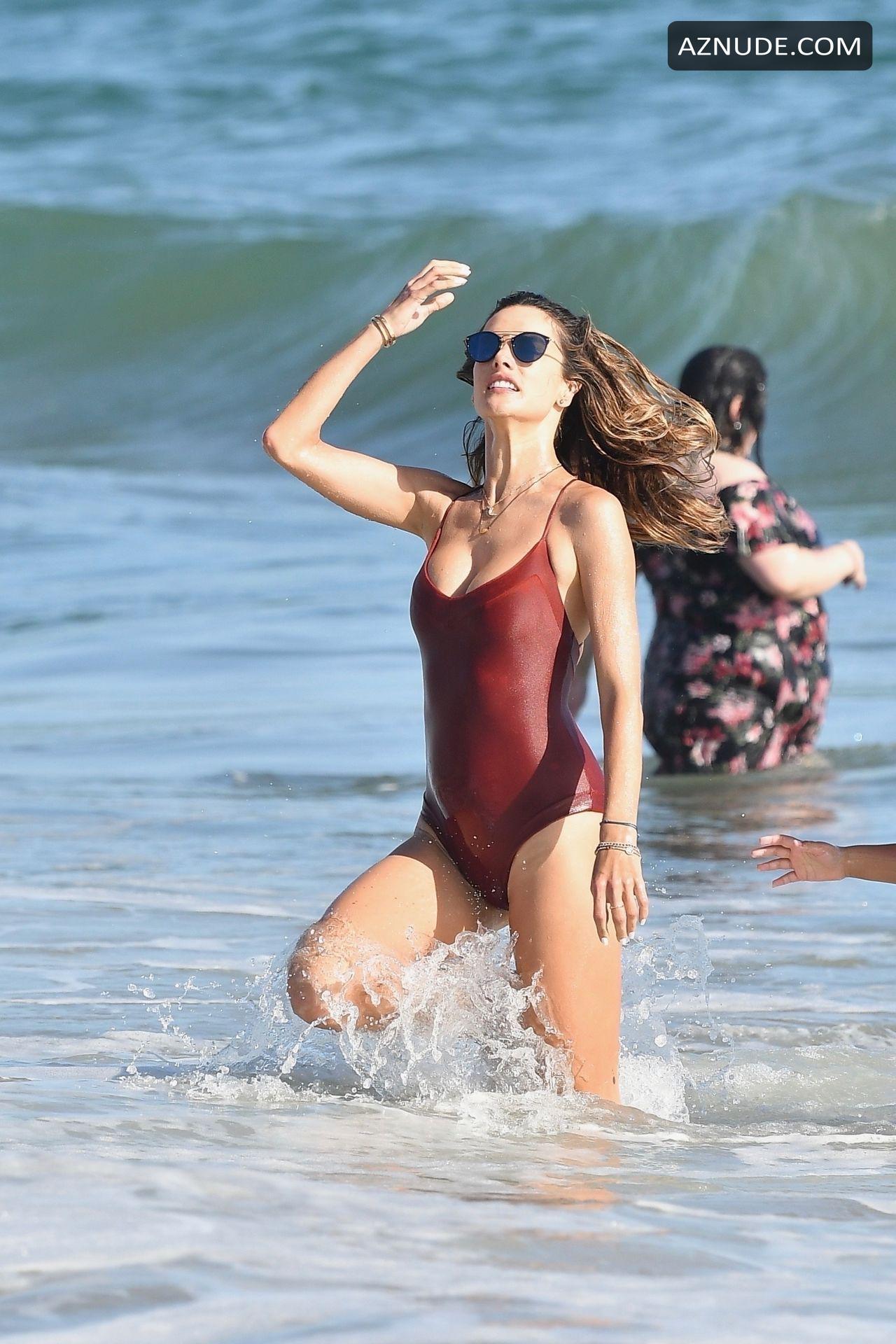 Alessandra Ambrosio In A Red One Piece As She Enjoys The Day On The