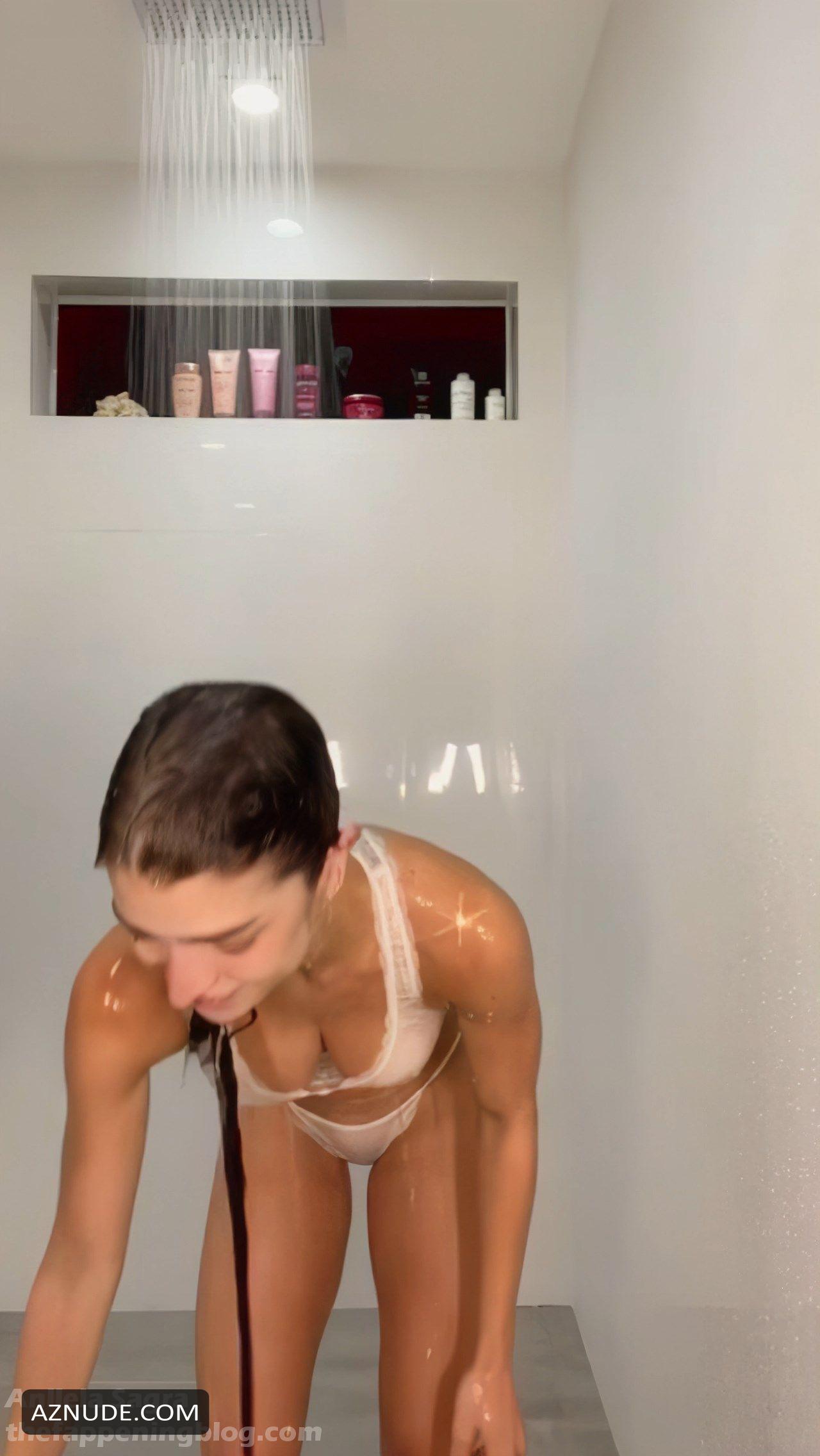 Anllela Sagra Slightly Nude Tits In Lace Lingerie As She Poses Wet In