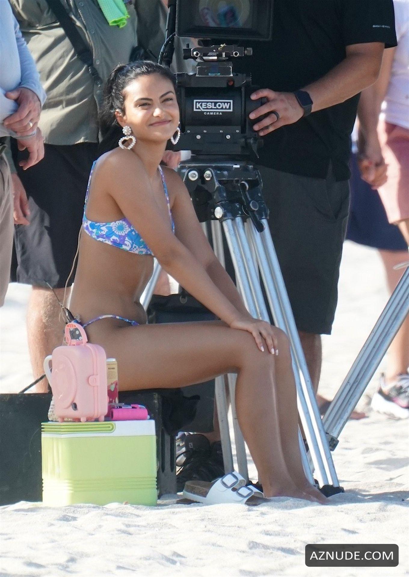 Camila Mendes Sexy Seen In A Blue Bikini On The Set Of Strangers In 