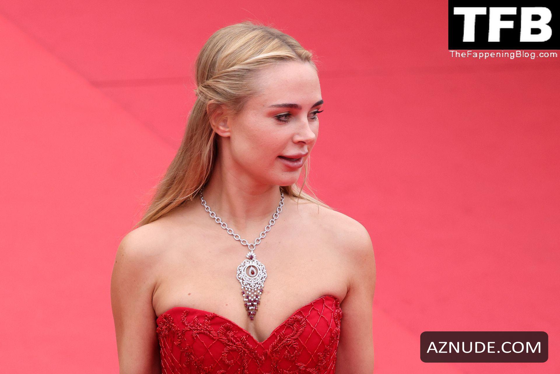 Kimberley Garner Sexy Seen Flaunting Her Hot Cleavage In A Red Dress At The Annual Cannes Film