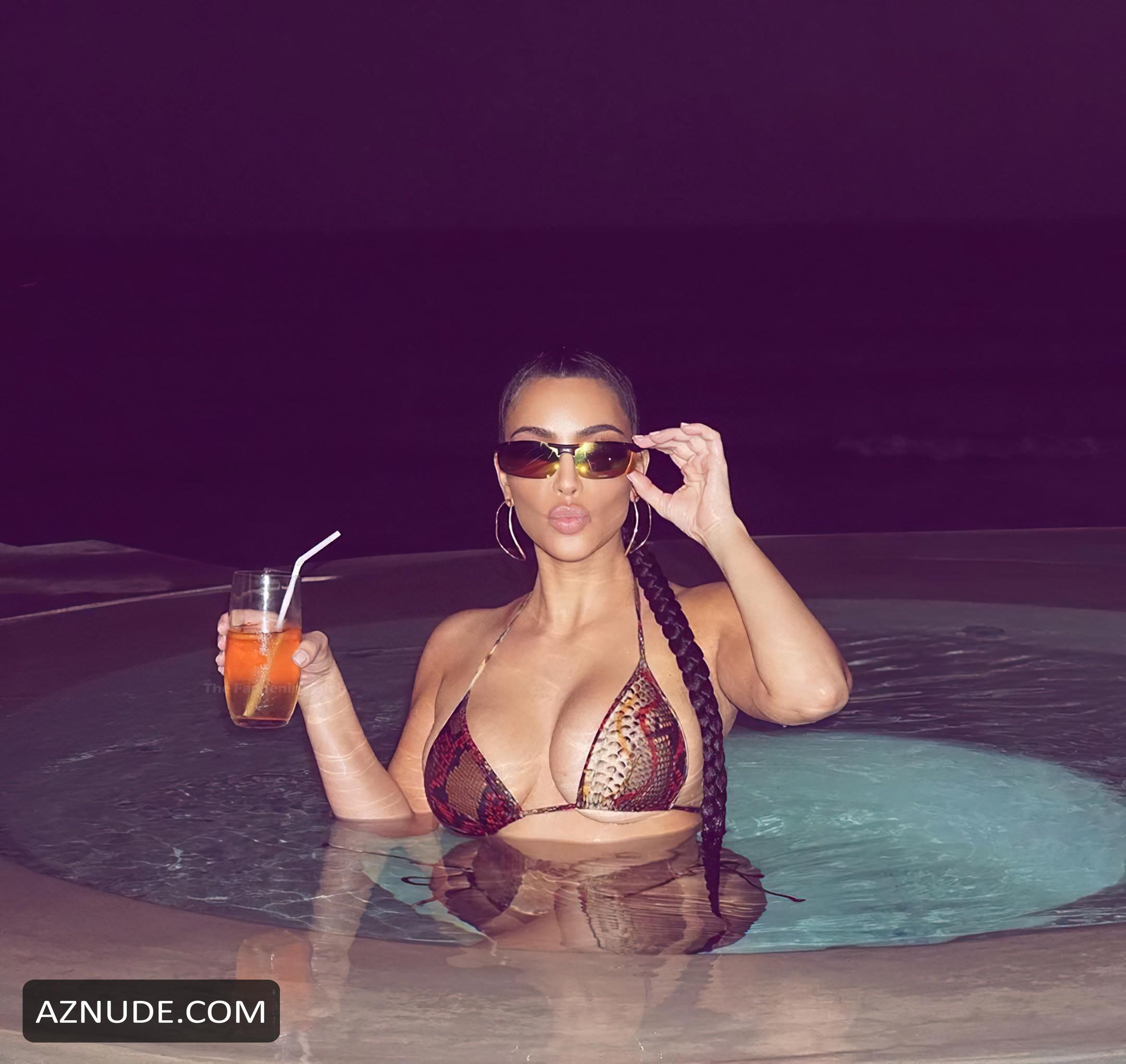 Kim Kardashian Poses In A Bikini In The Pool Before Going To Bed Aznude