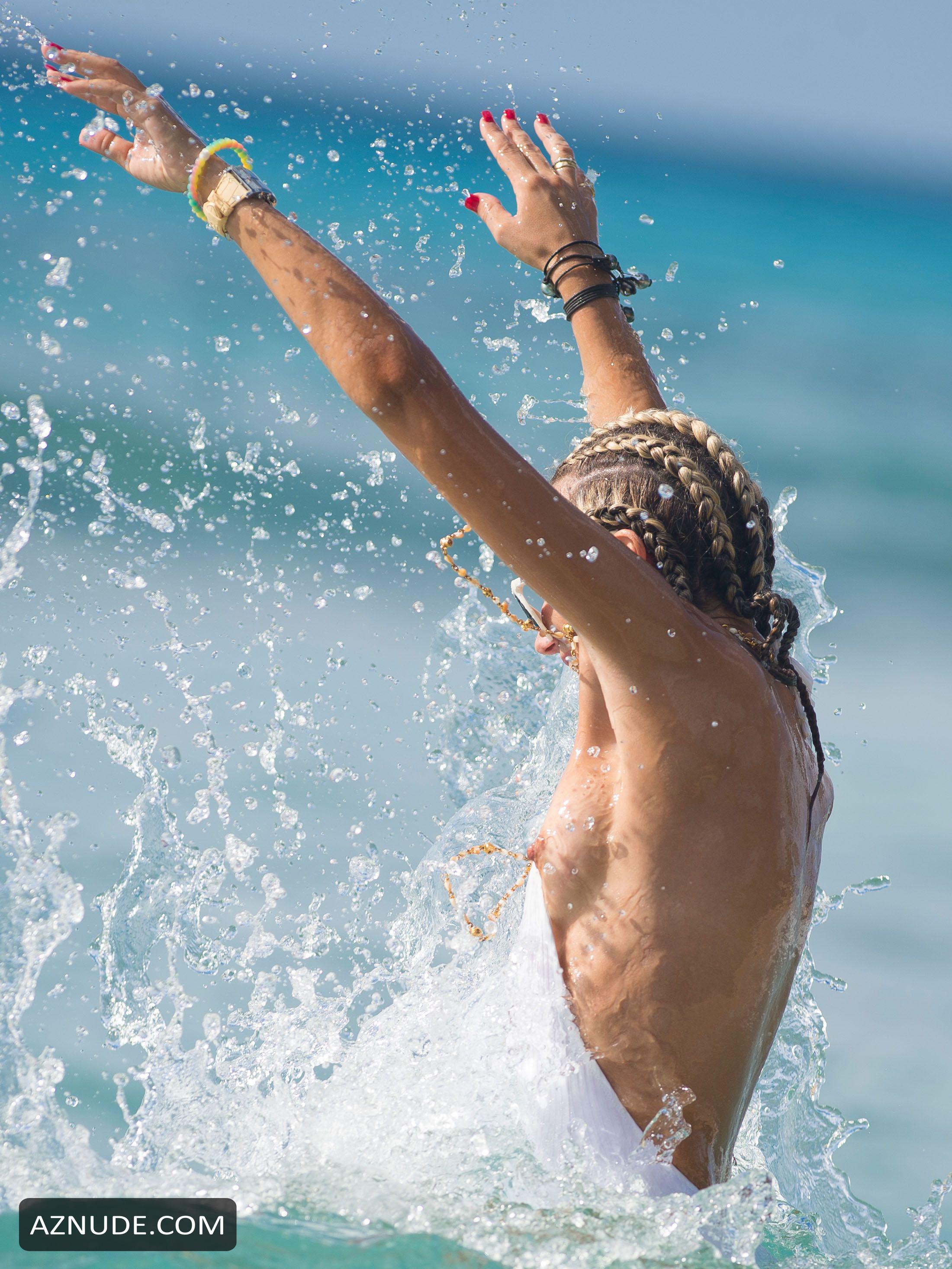 Lady Victoria Hervey Nipple Slip On The Beach In Barbados