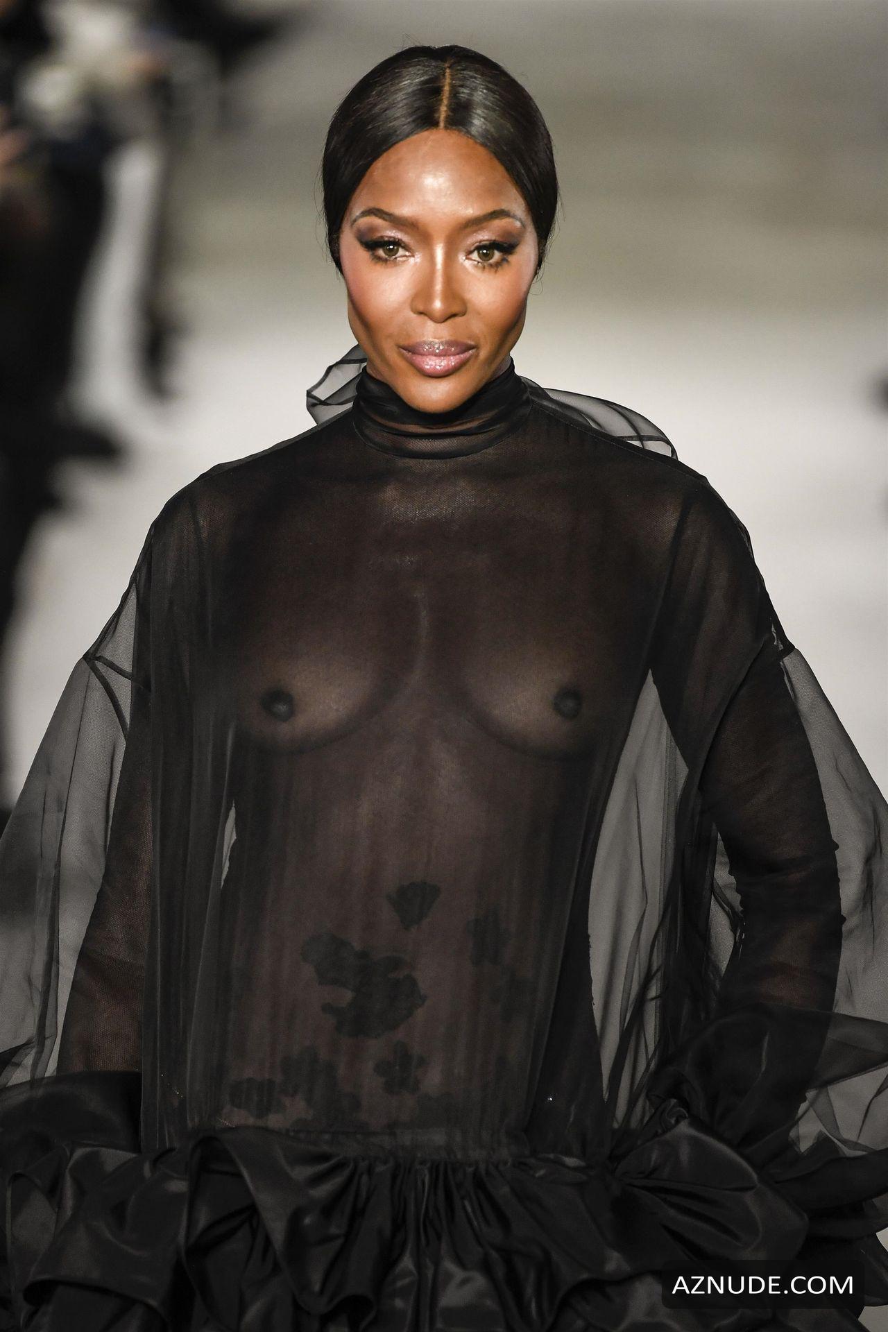 Naomi Campbell In A See Through Black Dress At The Valentino Haute