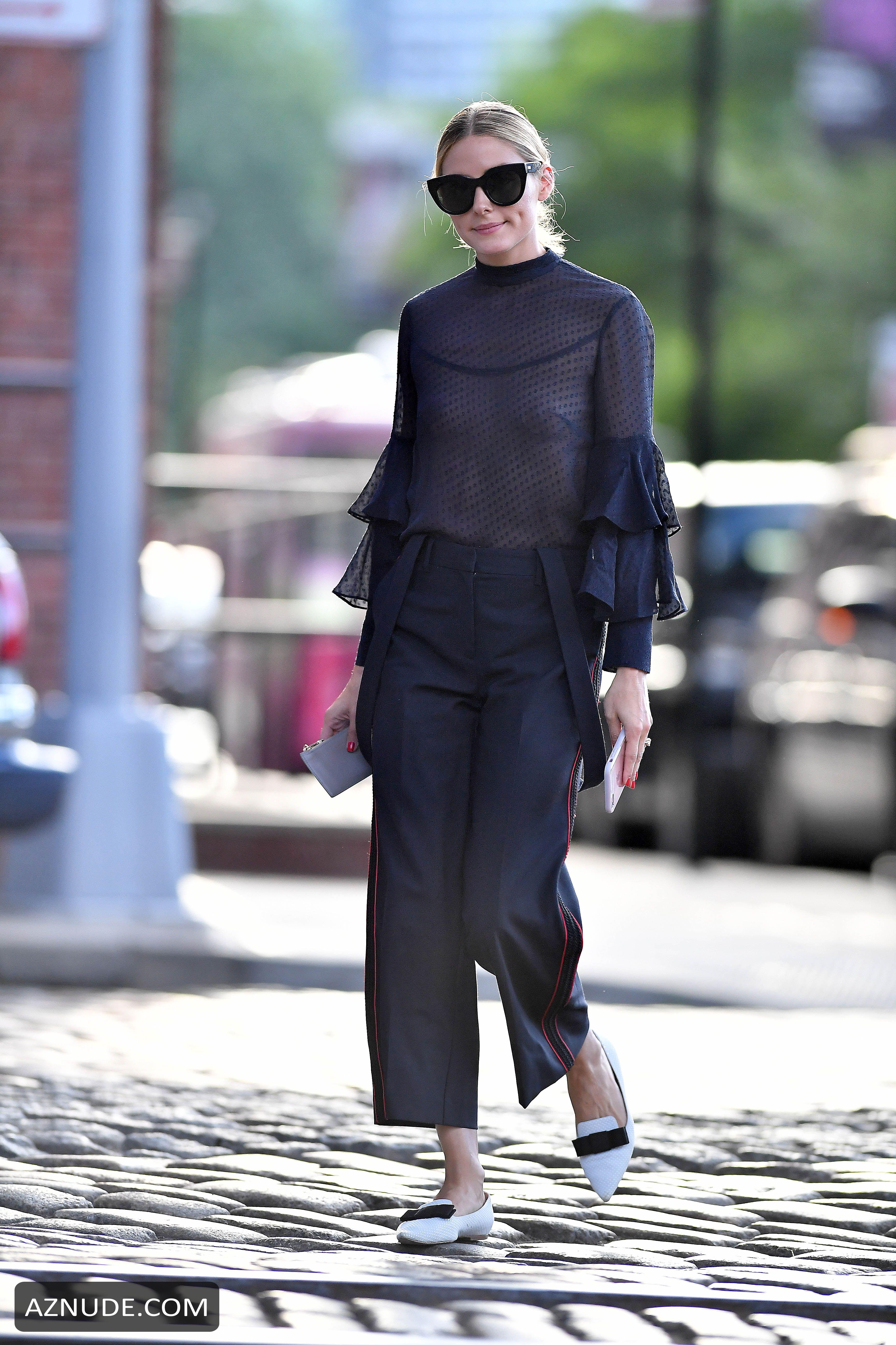 Olivia Palermo Black Sheer Top With Pasties While Exiting Her Apartment