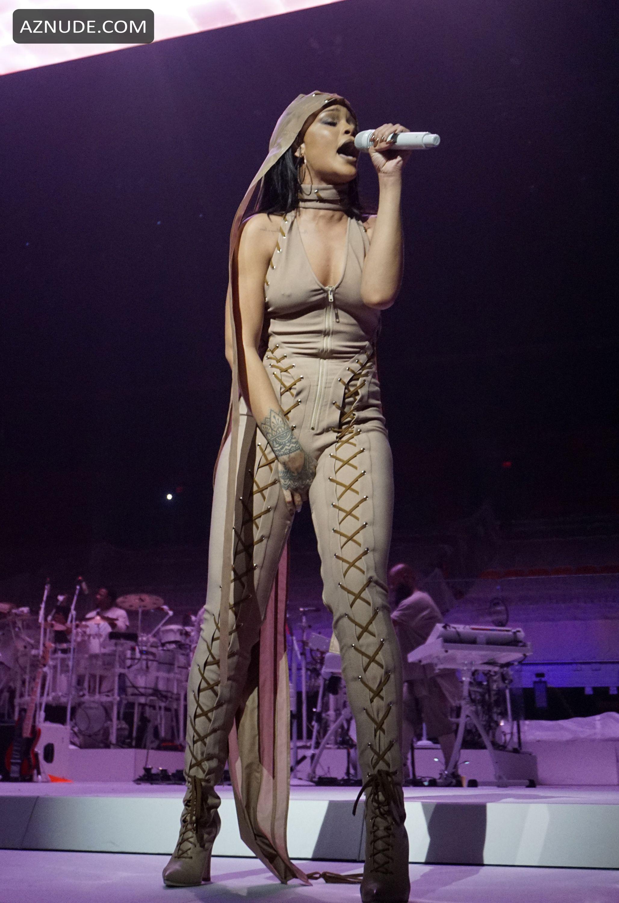 Rihanna Performs Braless In A Sheer Bodysuit As Part Of