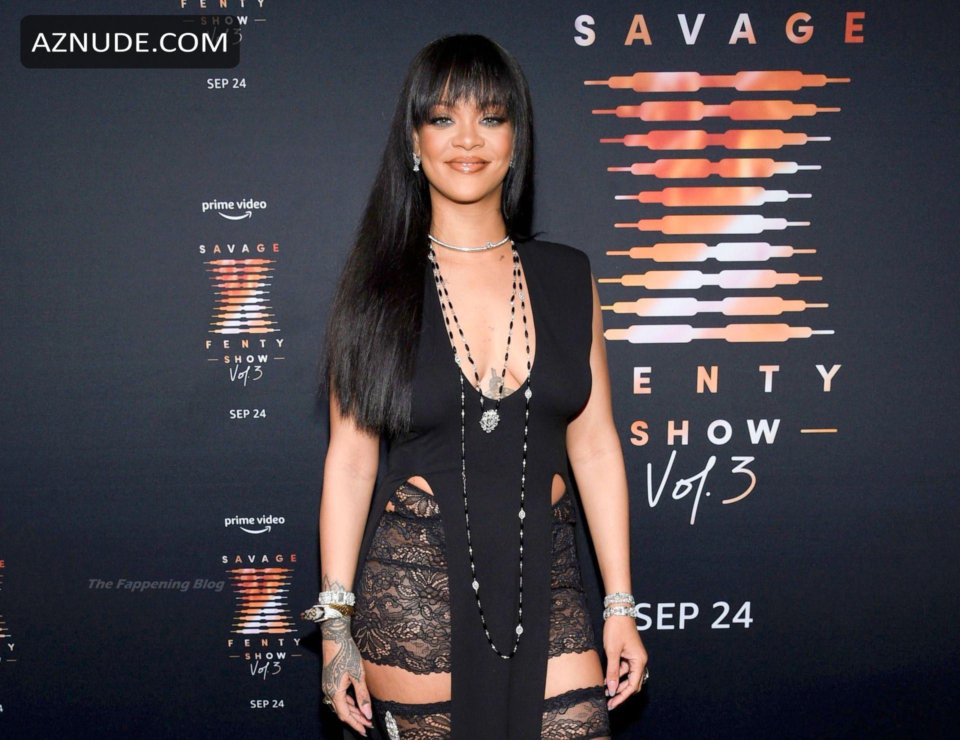 Rihanna Sexy Poses In Sheer Lace Shorts And Stockings At Savage X Fenty