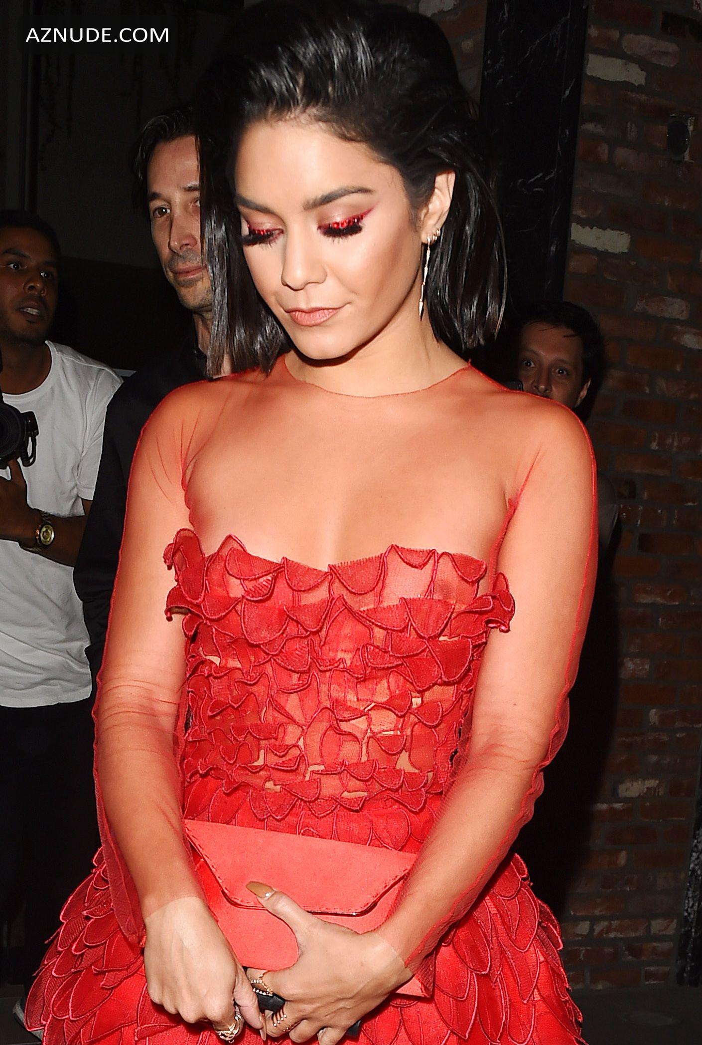 Vanessa Hudgens Red Sheer Dress At The Republic Records Party In Los Angeles Aznude