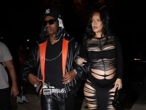 Rihanna Sexy in Rihanna Sexy Seen With A$Ap Rocky Wearing A Sultry Black Dress While Leaving L'Arc Nightclub In Paris