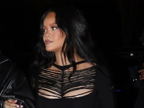 Rihanna Sexy in Rihanna Sexy Seen With A$Ap Rocky Wearing A Sultry Black Dress While Leaving L'Arc Nightclub In Paris