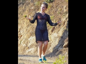 Emma Watson Hiking In Saint Tropez In Lace Dress & Red Bikini