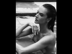 Alessandra Ambrosio Sexy Poses Topless In A Steamy Black & White Pool Photoshoot