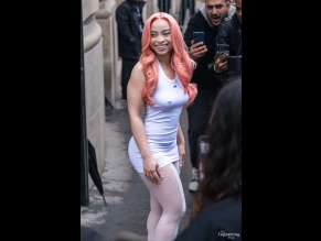 Ice Spice Sexy Flashes Her Pierced Nipples Wearing A Tight Mini Dress At VETEMENTS Paris Fashion Week In Paris