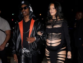 Rihanna Sexy in Rihanna Sexy Seen With A$Ap Rocky Wearing A Sultry Black Dress While Leaving L'Arc Nightclub In Paris