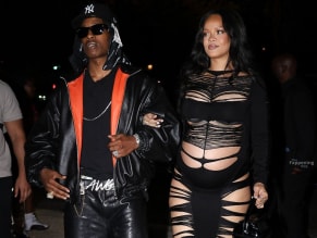 Rihanna Sexy in Rihanna Sexy Seen With A$Ap Rocky Wearing A Sultry Black Dress While Leaving L'Arc Nightclub In Paris