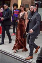 Dakota JohnsonSexy in Dakota Johnson Sexy Dazzles In A Hot Copper Silk Gown As She Leaves A Hotel In New York City