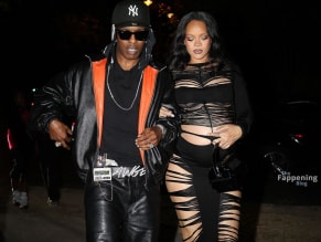 Rihanna Sexy in Rihanna Sexy Seen With A$Ap Rocky Wearing A Sultry Black Dress While Leaving L'Arc Nightclub In Paris