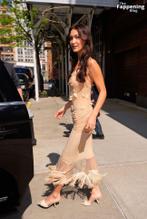 Bella HadidSexy in Bella Hadid Sexy Spotted Flaunting Her Amazing Curves In A Hot Cream-Colored Dress While At Fragrance Launch In New York City