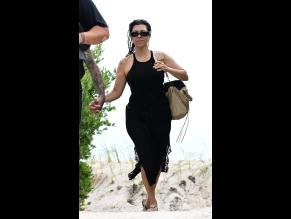 Kourtney Kardashian Sexy Spotted Showing Off Her Big Booty Wearing A Sizzling Black Swimsuit At Miami Beach In Florida