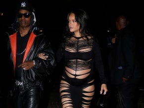 Rihanna Sexy in Rihanna Sexy Seen With A$Ap Rocky Wearing A Sultry Black Dress While Leaving L'Arc Nightclub In Paris