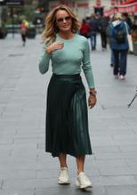 Amanda HoldenSexy in Amanda Holden flashes nipples in green dress and Ashley Roberts in Beige Pantsuit seen exits Heart Radio in London