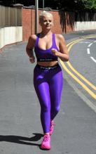 Apollonia LlewellynSexy in Apollonia Llewellyn on a very busty display in purple gym wear as she is spotted out on a jog in Manchester