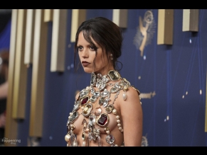 Jenna Ortega Sexy And Braless Dazzles In A Bejeweled Top At The 77th Primetime Emmy Awards In LA