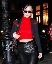 Bella HadidSexy in Bella Hadid Braless Red  Top in New York 