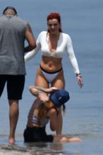 Bella ThorneSexy in Bella Thorne Sexy Poses in A White Bikini During Photoshoot On the Beach in Miami