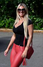 Christine McGuinnessSexy in Christine McGuinness shows off her amazing figure in tight red leather pants as she runs errands in Cheshire