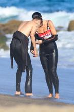 Dua LipaSexy in Dua Lipa at the beach with her boyfriend Anwar Hadid and her friends after celebrating her 24th birthday