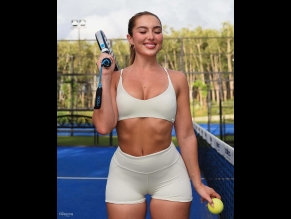 Heloise Huthart Sexy Poses Her Hot Body Wearing Tight Shorts & Sports Bra In A Tennis Court Photoshoot