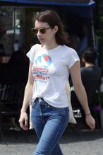 Emma RobertsSexy in Emma Roberts hits the Los Feliz neighborhood of Los Angeles donning a braless white tee blue jeans ensemble