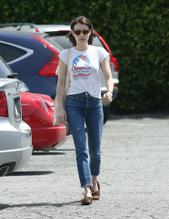 Emma RobertsSexy in Emma Roberts hits the Los Feliz neighborhood of Los Angeles donning a braless white tee blue jeans ensemble