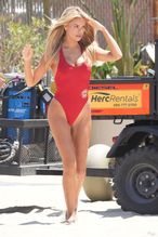  alt="Brooks Nader Sexy in Brooks Nader Sexy Shows Off Her Sizzling Body In A Spicy Red Swimsuit While Filming The Baywatch Reboot In La"