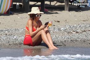 Chloe FerrySexy in Chloe Ferry Sizzles In A Red Bikini On The Beach In Marbella