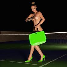 Iggy Azalea Nude on a tennis court covered with toxic green Prada bag 
