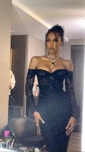 Jasmine TookesSexy in Jasmine Tookes posing in a sexy see-through black dress at the Vanity Fair Oscar Party in Beverly Hills