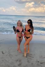 Claudia Romani and Jess Picado in SoBe wearing matching bikinis to endorse Lionedge vegan BCAA on Memorial Day