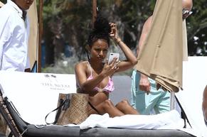 Karrueche TranSexy in Karrueche Tran Sexy in a skimpy pink bikini while enjoying a beach day in Miami with her NFL star boyfriend Victor Cruz