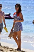 Lizzie CundySexy in Lizzie (Elizabeth) Cundy and Bruno Tonioli sharing a joke on a beach stroll in Barbados