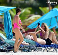 Lydia BrightSexy in Lydia Bright Sexy Shows Off Her Beautiful Figure Wearing a Hot Pink Swimsuit at the Beach with Her Family in Barbados 