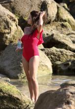 Monica CruzSexy in Monica Cruz Sexy at the Beach in A Red Swimsuit in Zahara De Los Atunes, Spain