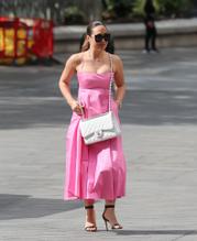 Myleene KlassSexy in Myleene Klass pictured flawless arriving at Global offices in flowing pink dress in Londo