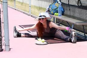 Phoebe PriceSexy in Phoebe Price in a see-through outfit as she stretches and hits balls on Sunday in Los Angeles